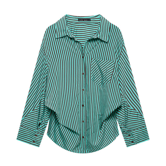 Damen Gestreifte Oversize-Hemdbluse mit Brusttasche und weiten Manschetten Shop Nory