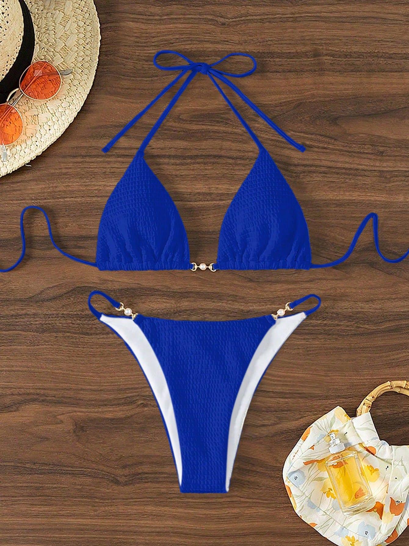 Damen Triangel-Bikini mit modischen Schnürdetails und eleganten Akzenten