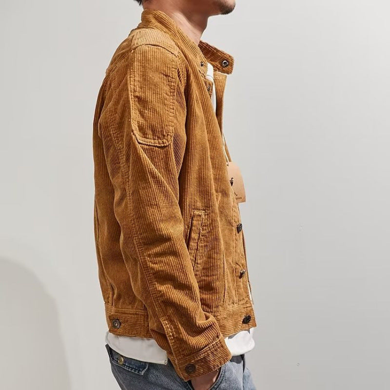 Herren Kurz geschnittene Kordjacke im Worker‑Style mit Stehkragen und Druckknopfleiste Shop Nory