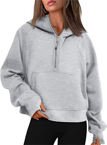 Damen Oversize-Hoodie mit halbem Reißverschluss, Kängurutasche und Daumenlöchern Shop Nory