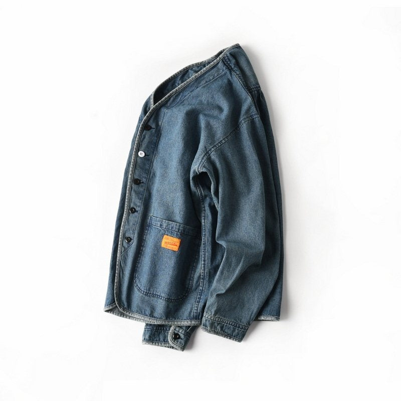 Herren Denim-Chorejacke im Worker-Look mit V-Ausschnitt und aufgesetzten Taschen Shop Nory