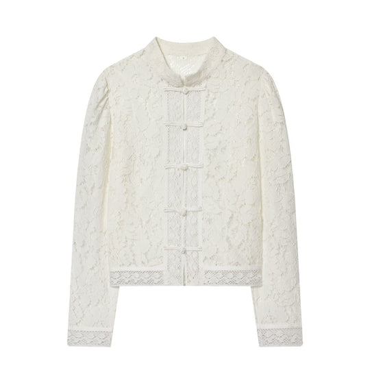 Damen Spitzenjacke mit Mandarinkragen und dekorativen Froschverschlüssen Shop Nory