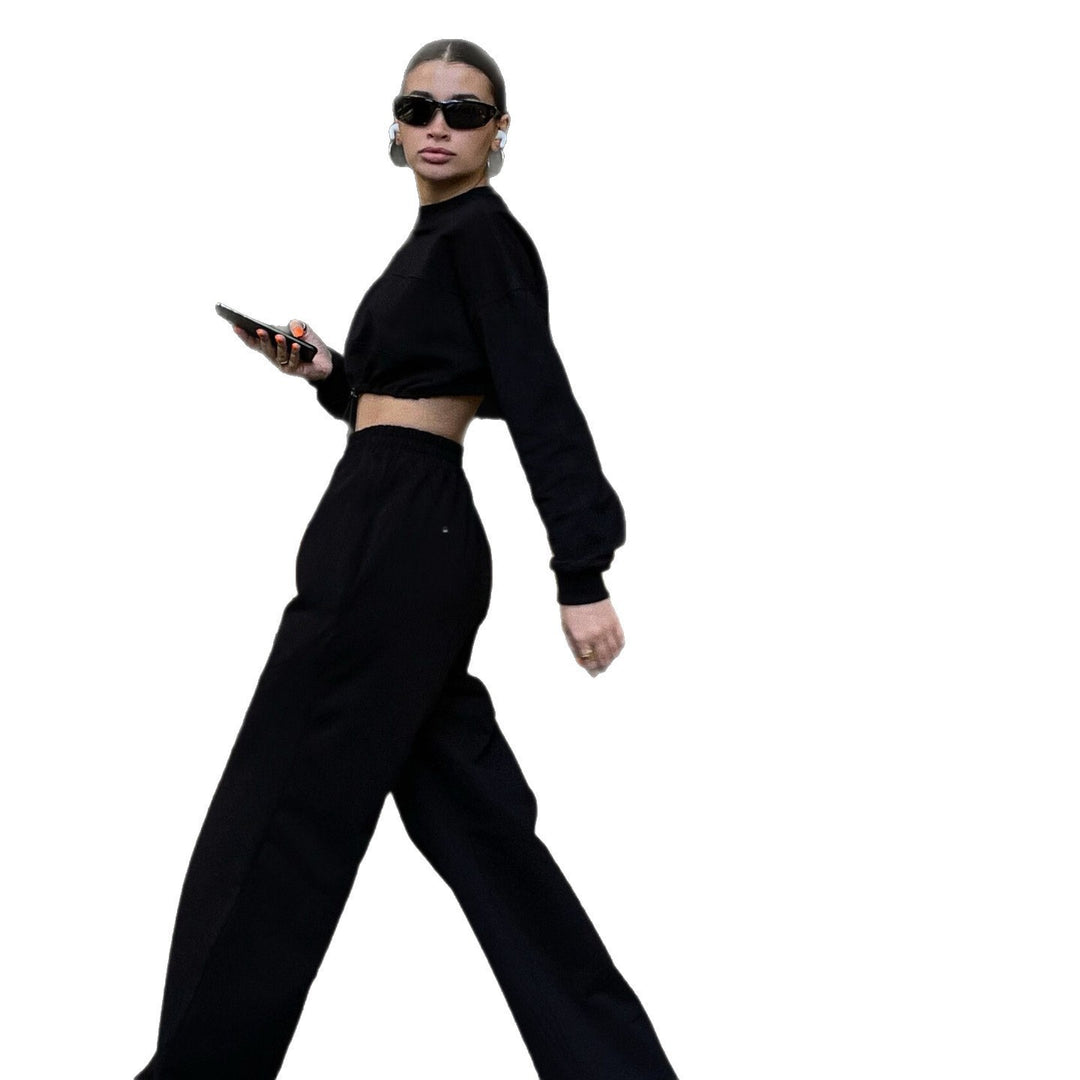 Damen Cropped Loungewear-Set mit gerafftem Tunnelzug und weiter High-Waist-Hose Shop Nory