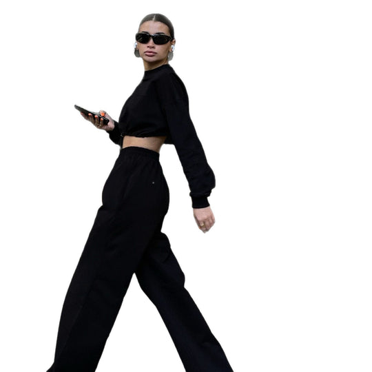 Damen Cropped Loungewear-Set mit gerafftem Tunnelzug und weiter High-Waist-Hose Shop Nory