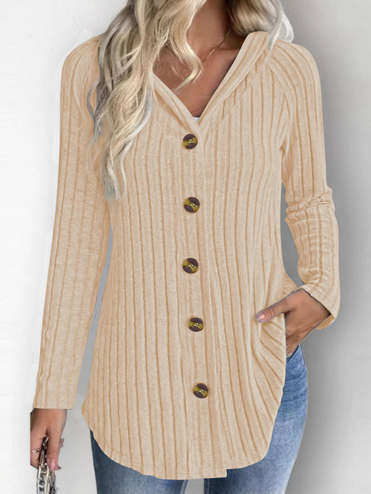 Damen Gerippte Longcardigan-Tunika mit Knopfleiste und Eingrifftaschen Shop Nory