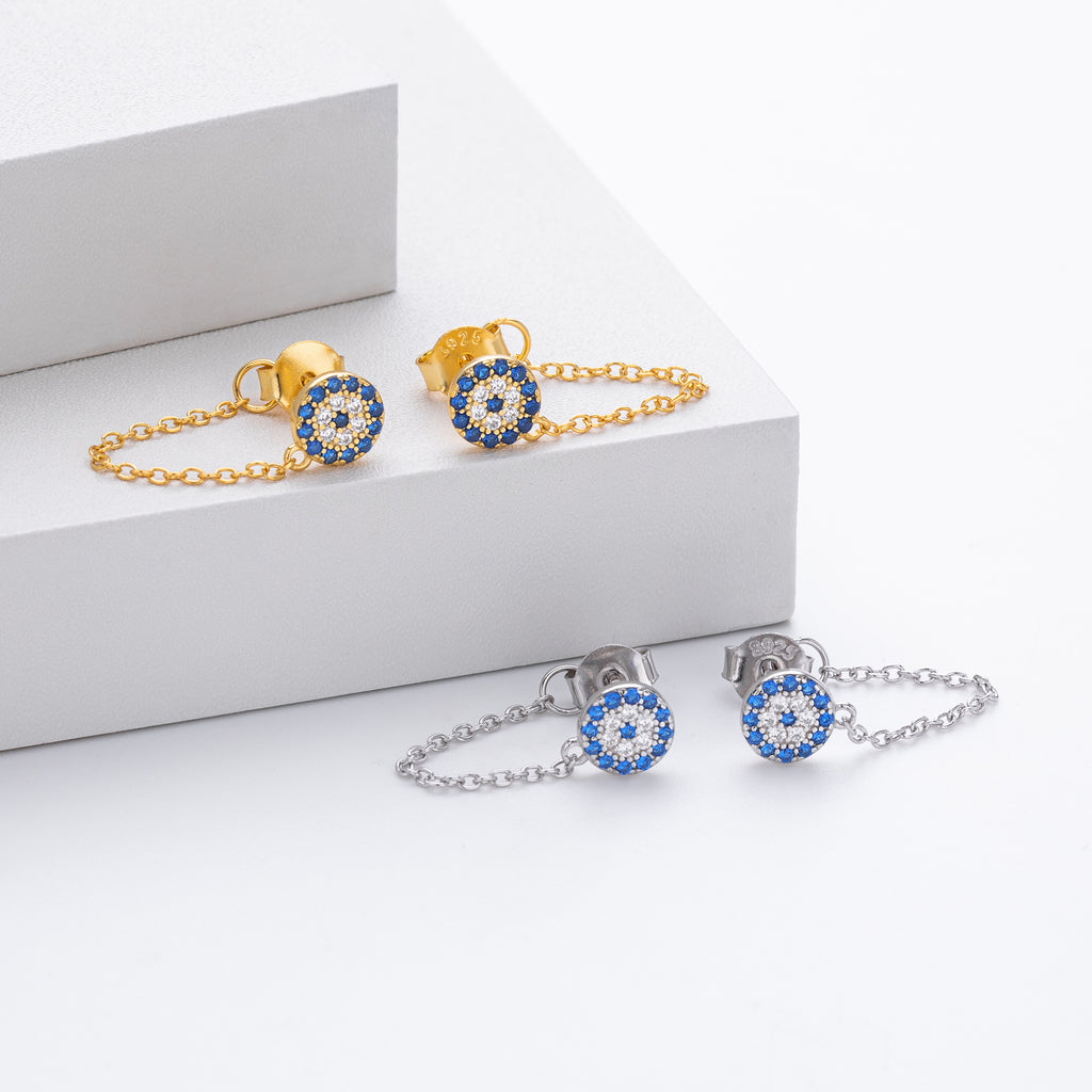 Damen Ohrhänger mit luxuriösem Zirkon-Besatz und feiner Kettendetail Shop Nory