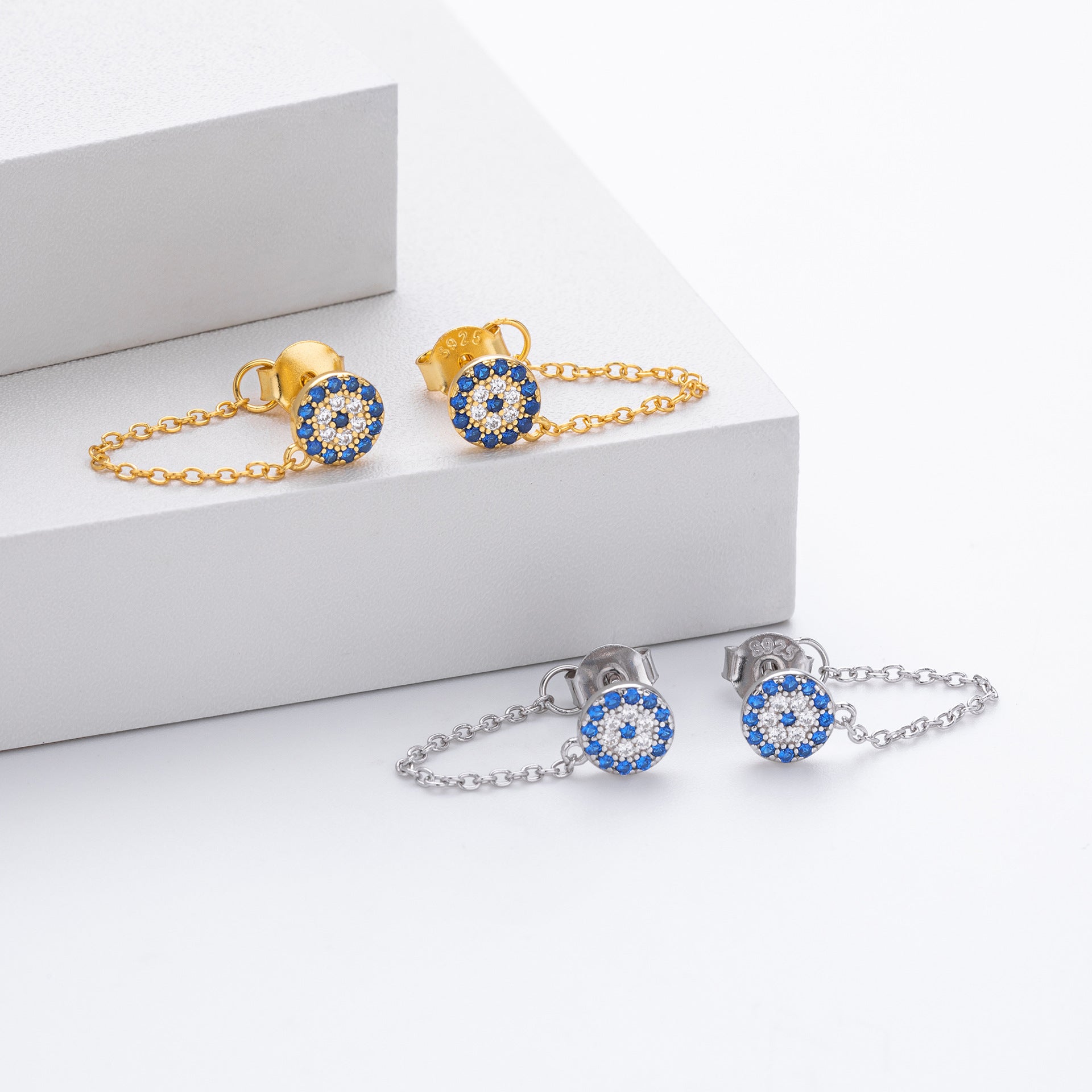 Damen Ohrhänger mit luxuriösem Zirkon-Besatz und feiner Kettendetail Shop Nory