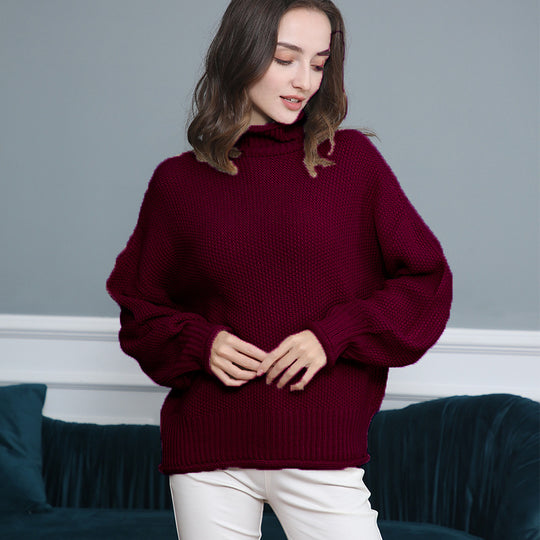Damen Grobgestrickter Rollkragenpullover mit Ballonärmeln Shop Nory