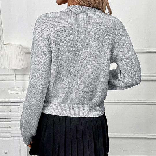 Damen Gemusterter Strickpullover mit Blumenapplikation Shop Nory