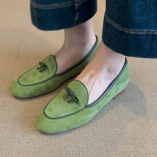 Damen Wildleder Slipper mit dekorativem Schleifendetail