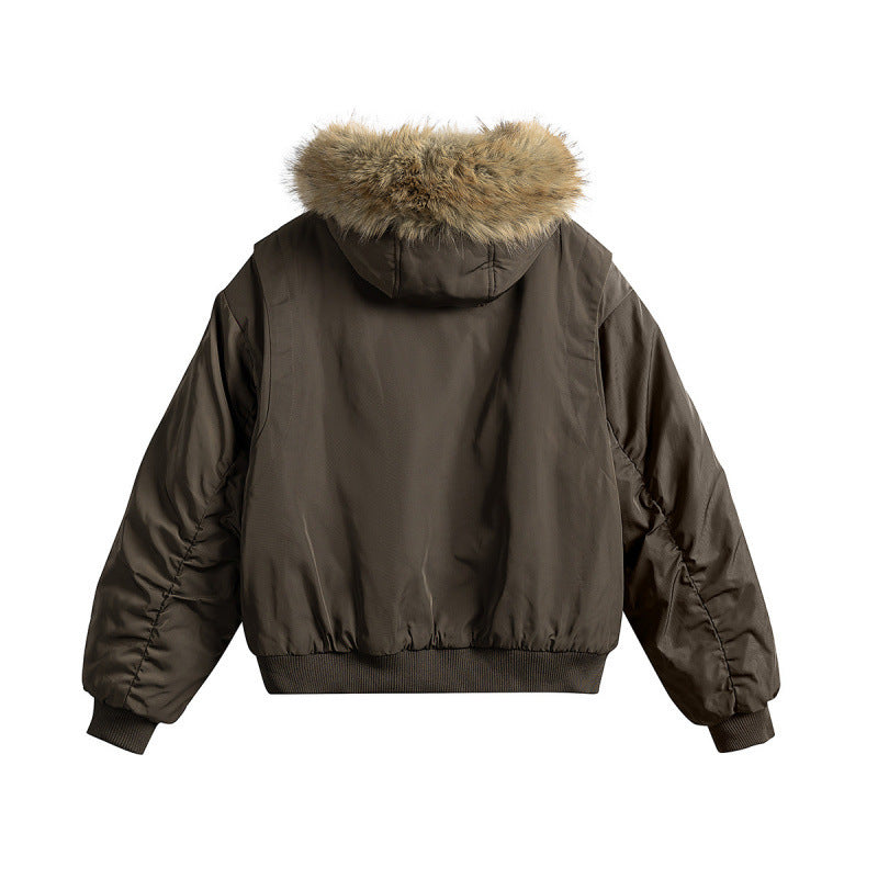 Damen Kurze isolierte Field-Bomberjacke mit Kapuze und abnehmbarem Kunstfellbesatz Shop Nory
