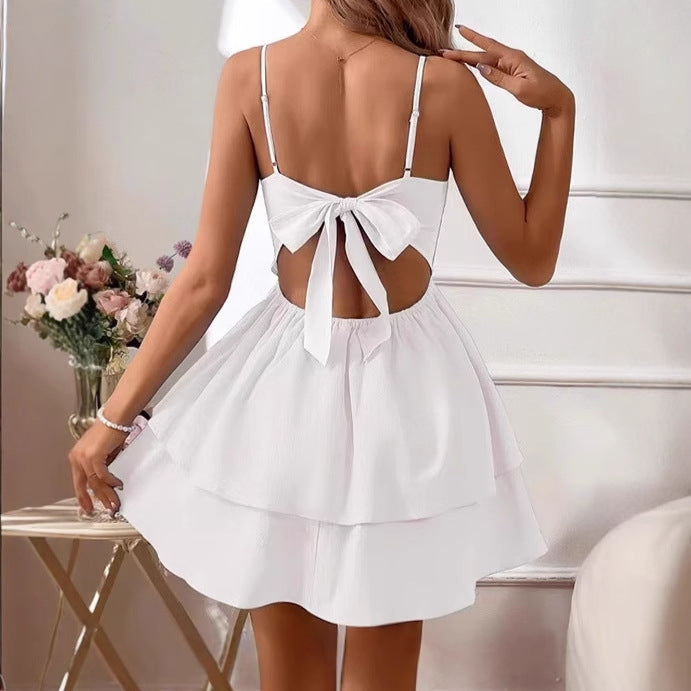 Damen Minikleid mit verstellbaren Spaghettiträgern und schwingendem Rock Shopnory