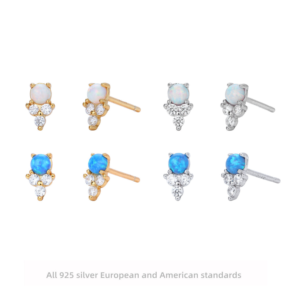 Damen Ohrstecker aus 925 Sterling Silber mit funkelndem Zirkon und edlem Opal Shop Nory