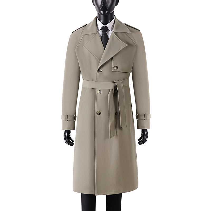 Herren Langer Minimalistischer Trenchcoat mit Sturmklappe Taillengürtel und verstellbaren Manschetten Shop Nory