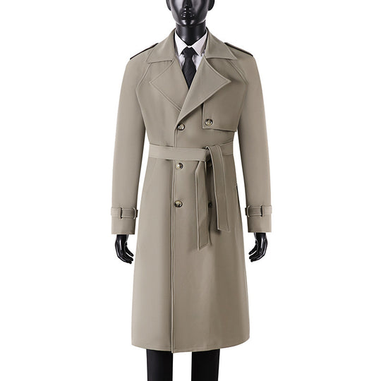 Herren Langer Minimalistischer Trenchcoat mit Sturmklappe Taillengürtel und verstellbaren Manschetten Shop Nory