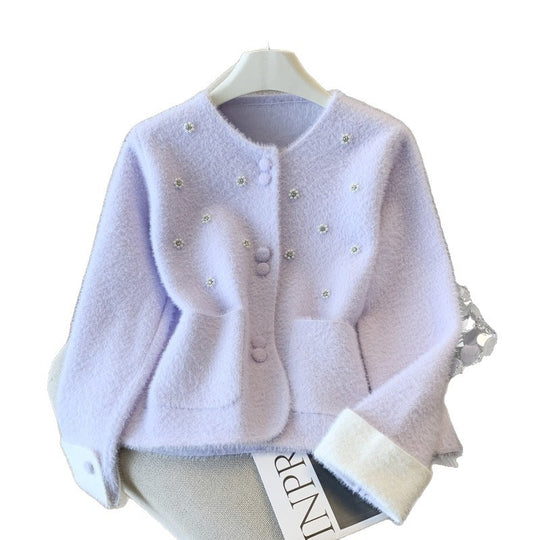 Damen Eleganter Strickjacke mit Perlen-Details Shop Nory