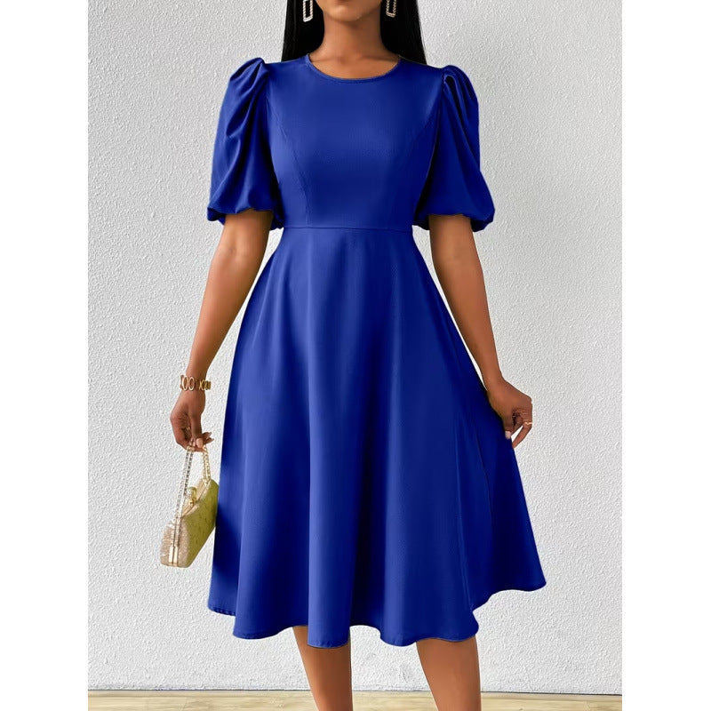 Damen Midi-Kleid mit Puffärmeln und schwingendem Saum
