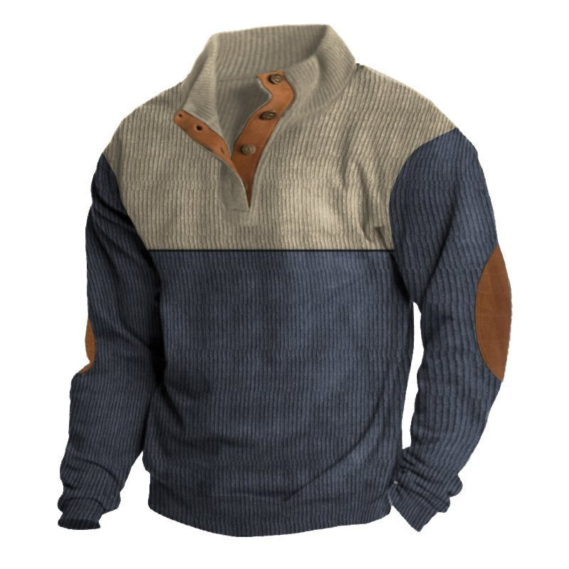 Herren Strukturierter Pullover mit Henley-Knopfleiste, Ellbogen-Patches und zweifarbigem Block Shop Nory