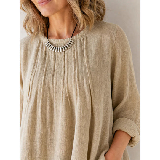 Damen Lässige Long-Tunika mit Handtuchsaum, Kräusel-Biesen und Eingrifftaschen Shop Nory