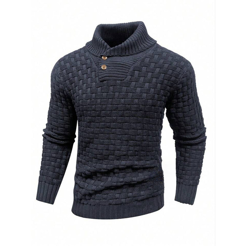 Herren nan strukturierter Strickpullover mit hochschließendem Stehkragen und Zierknopfleiste Shop Nory