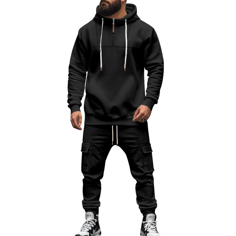 Herren nan Cargo-Joggingset mit Halbzip-Kapuzenpullover und Kordelbund-Cargohose Shop Nory