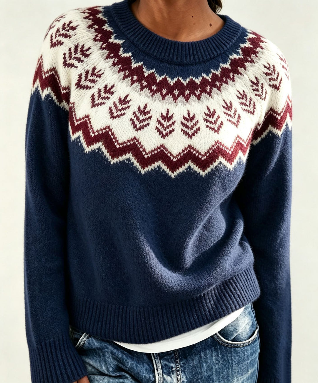Damen Rundhalsausschnitt Norweger-Pullover mit Fair-Isle-Jacquard Shop Nory