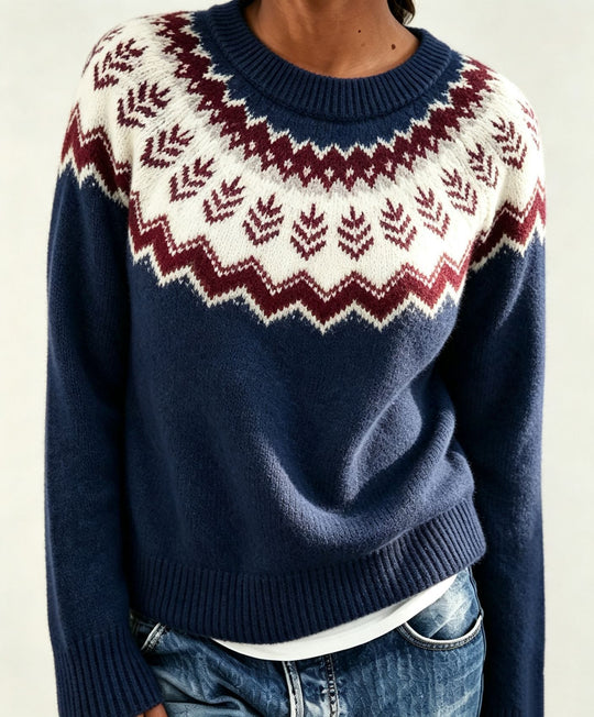 Damen Rundhalsausschnitt Norweger-Pullover mit Fair-Isle-Jacquard Shop Nory