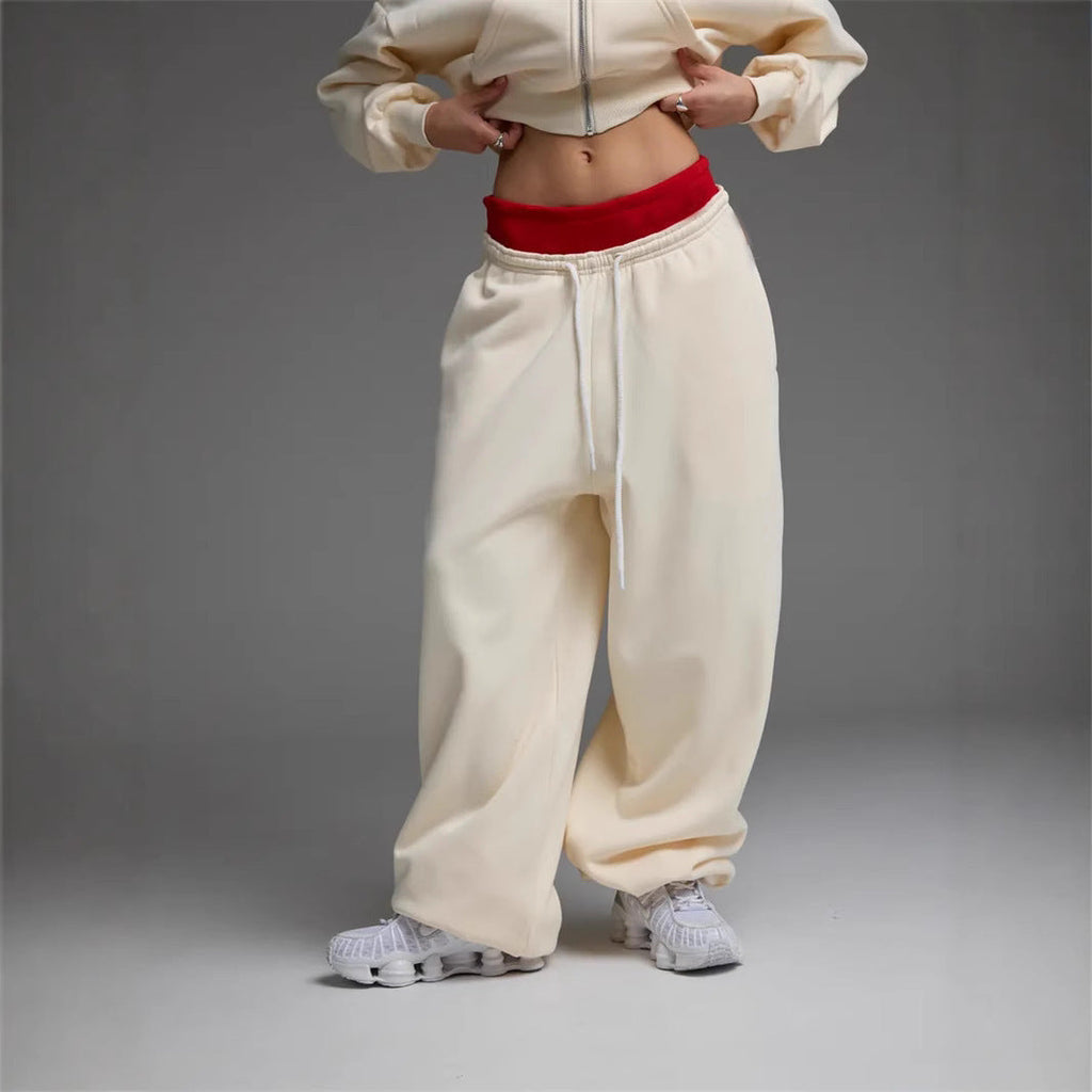 Damen trendige, weite Jogginghose mit elastischem Bund und verstellbarem Kordelzug Shopnory