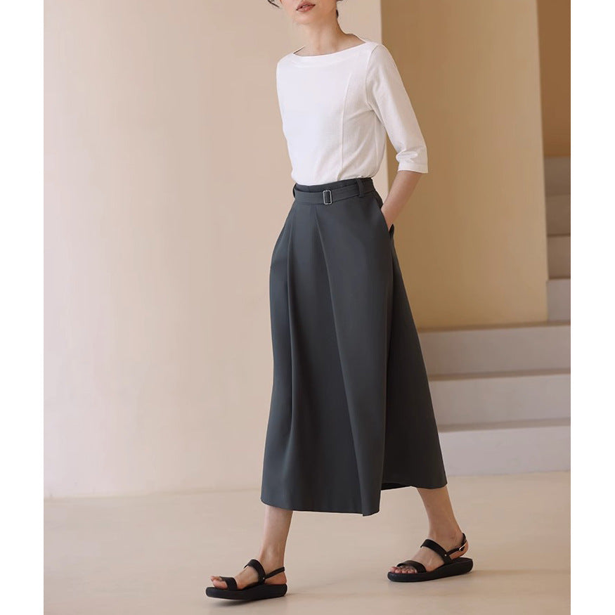 Damen Eleganter, weit geschnittener Maxirock mit Taillengürtel Shop Nory