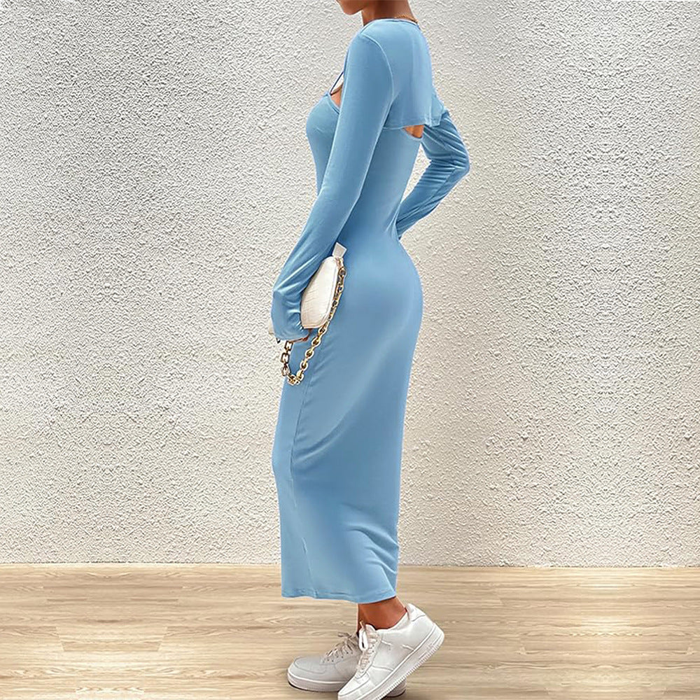 Damen schlankes Maxikleid mit Spaghettiträgern und abnehmbaren Bolero-Ärmeln Shop Nory