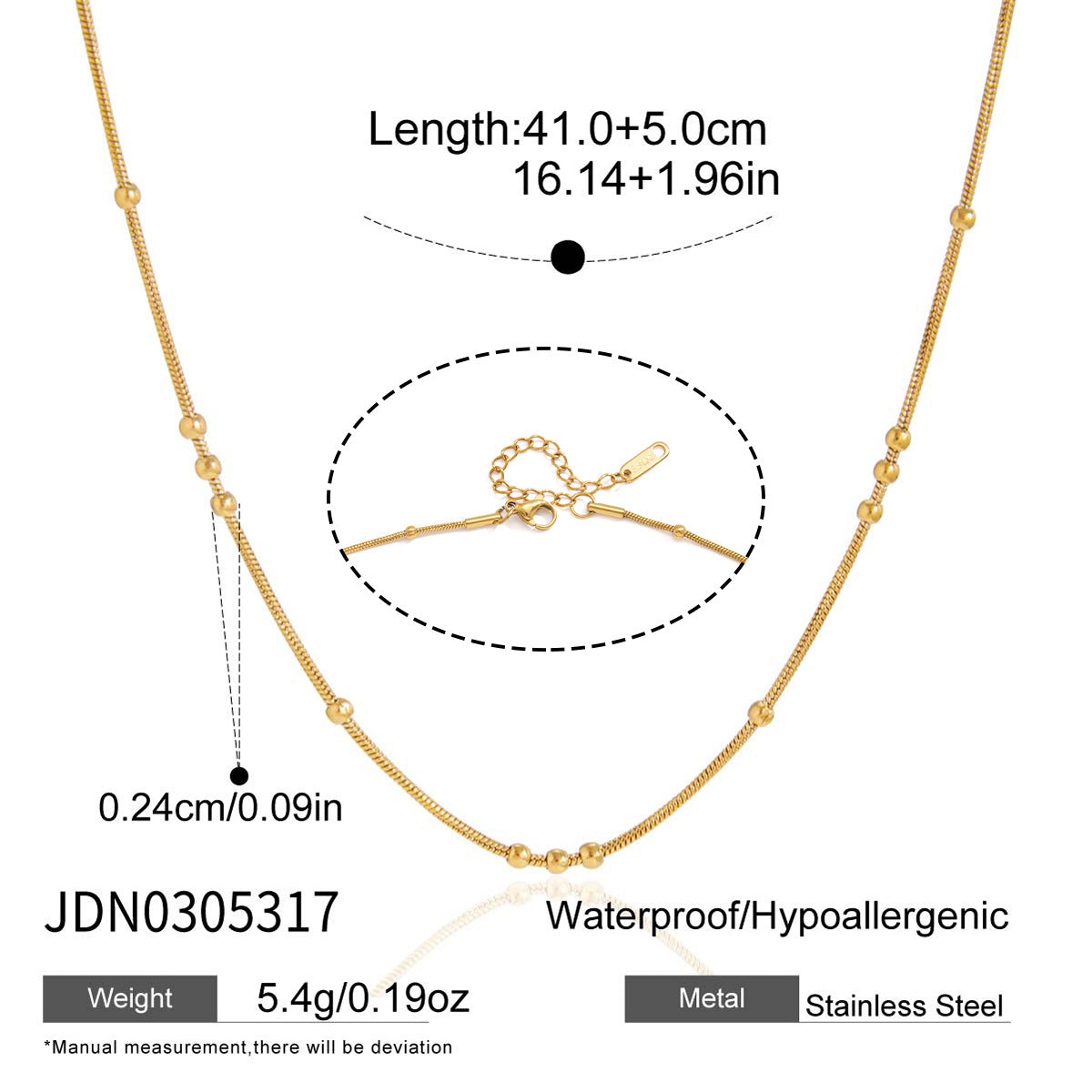 Damen Halskette mit verstellbarem Design aus hypoallergenem Edelstahl Shop Nory