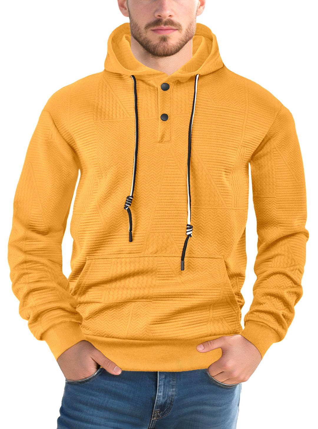 Herren Texturierter Kapuzenpullover mit gesteppter Patchstruktur und Druckknopfleiste Shop Nory