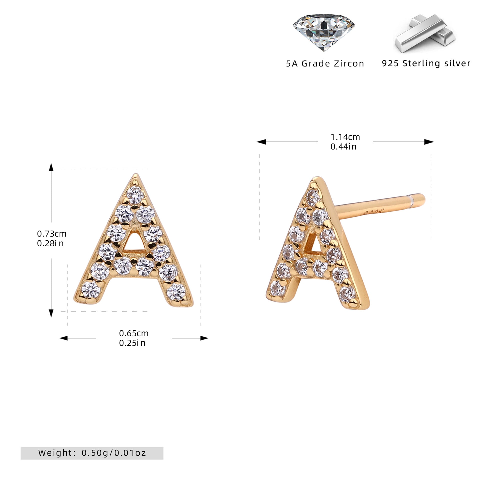 Damen Ohrstecker aus 925 Sterling Silber mit luxuriösem Zirkonbuchstaben R Shop Nory
