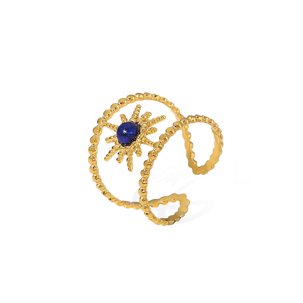 Damen Offener Ring mit filigranem Sonnenmotiv und hypnotisierenden Edelsteinen Shop Nory
