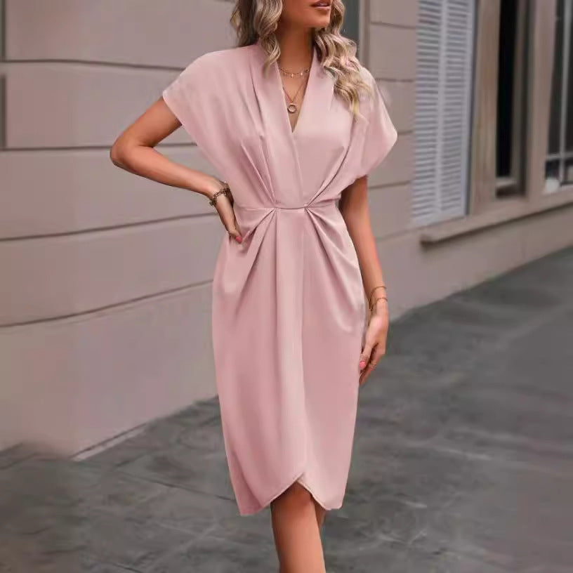 Damen Wickelkleid mit elegantem V-Ausschnitt und Drapierung