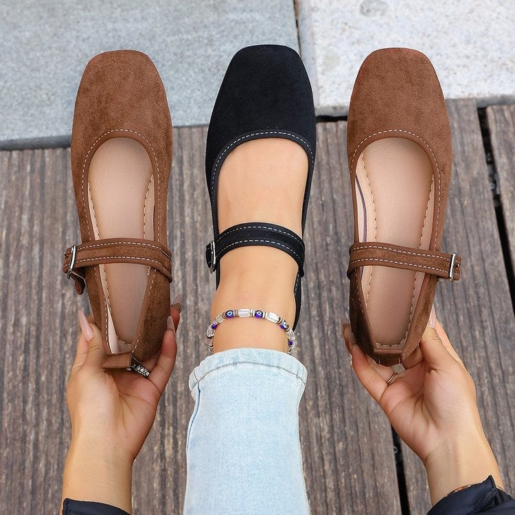 Damen Elegante Ballerinas mit verstellbarem Riemen