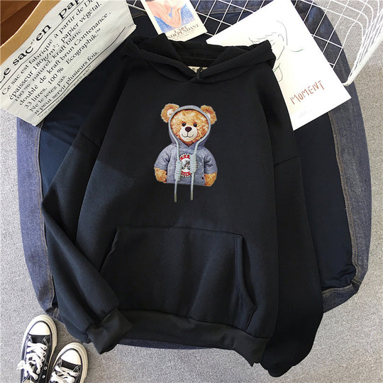 Unisex nan lässiger Oversize Kapuzenpullover mit Teddy-Frontprint, Kängurutasche und weichem Fleece-Innenfutter Shop Nory