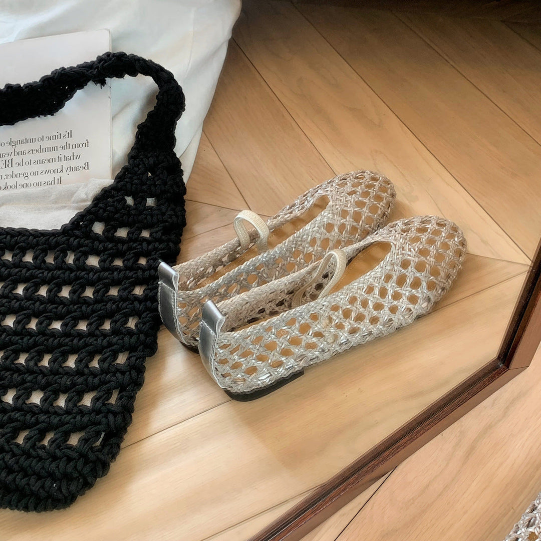 Damen Ballerina-Sandalen mit luftiger Netzstruktur und elastischem Riemen