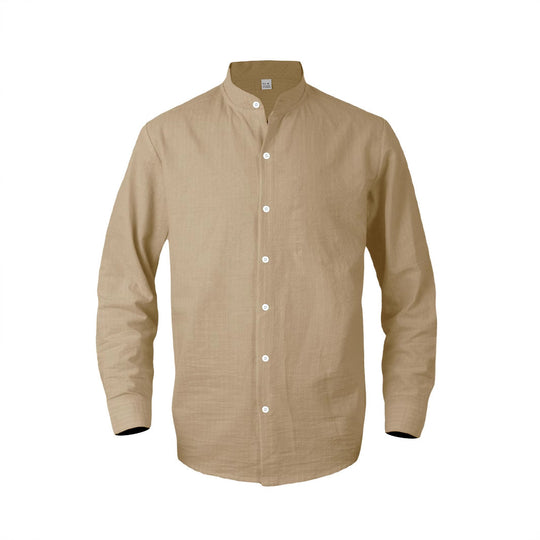 Herren nan gestreiftes Hemd mit Stehkragen, langer Arm und leichter Baumwoll-Leinen-Mix Shop Nory