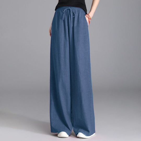 Damen nan weite Palazzo Leinenhose mit elastischem Kordelbund und Seitentaschen Shop Nory