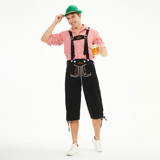 Herren nan knielange Trachten-Latzhose mit verstellbaren Trägern und dekorativer Stickerei Shop Nory