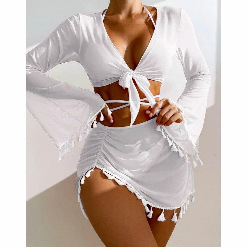 Damen Set aus luftiger Bluse mit langen Ärmeln und Taillenslip