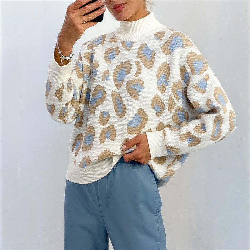 Damen Oversize Rollkragenpullover mit Leo-Jacquard und Rippbündchen Shop Nory