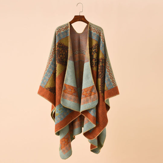 Damen Strickponcho im Paisley-Jacquard mit offener Vorderseite Shop Nory