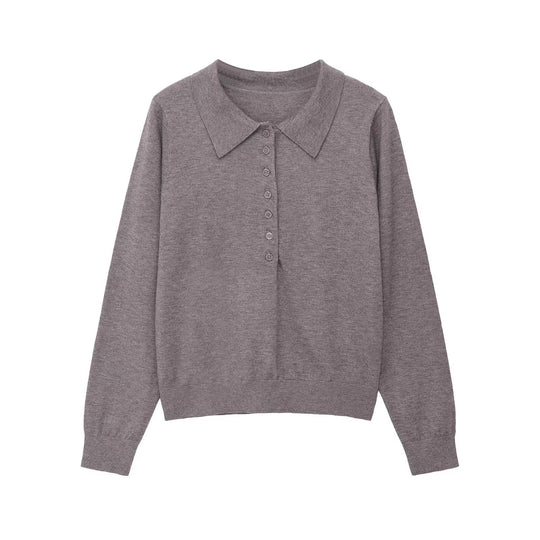 Damen Polokragen-Feinstrickpullover mit Knopfleiste und geripptem Saum Shop Nory