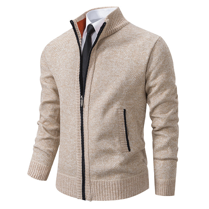 Herren elegante Strickjacke mit hohem Kragen und praktischem Reißverschluss