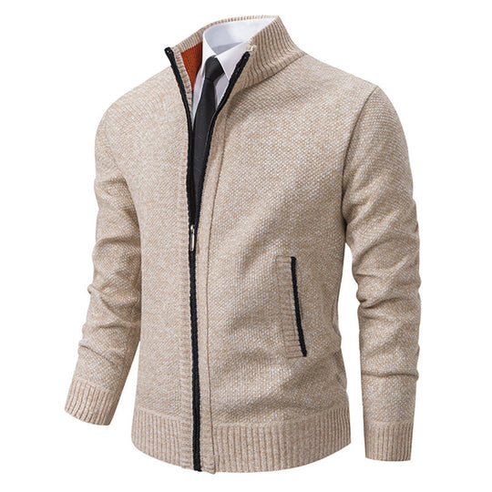 Herren elegante Strickjacke mit hohem Kragen und praktischem Reißverschluss