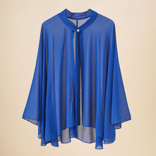 Damen Chiffon-Cape mit Schleifenkragen und Zierknopf Shop Nory