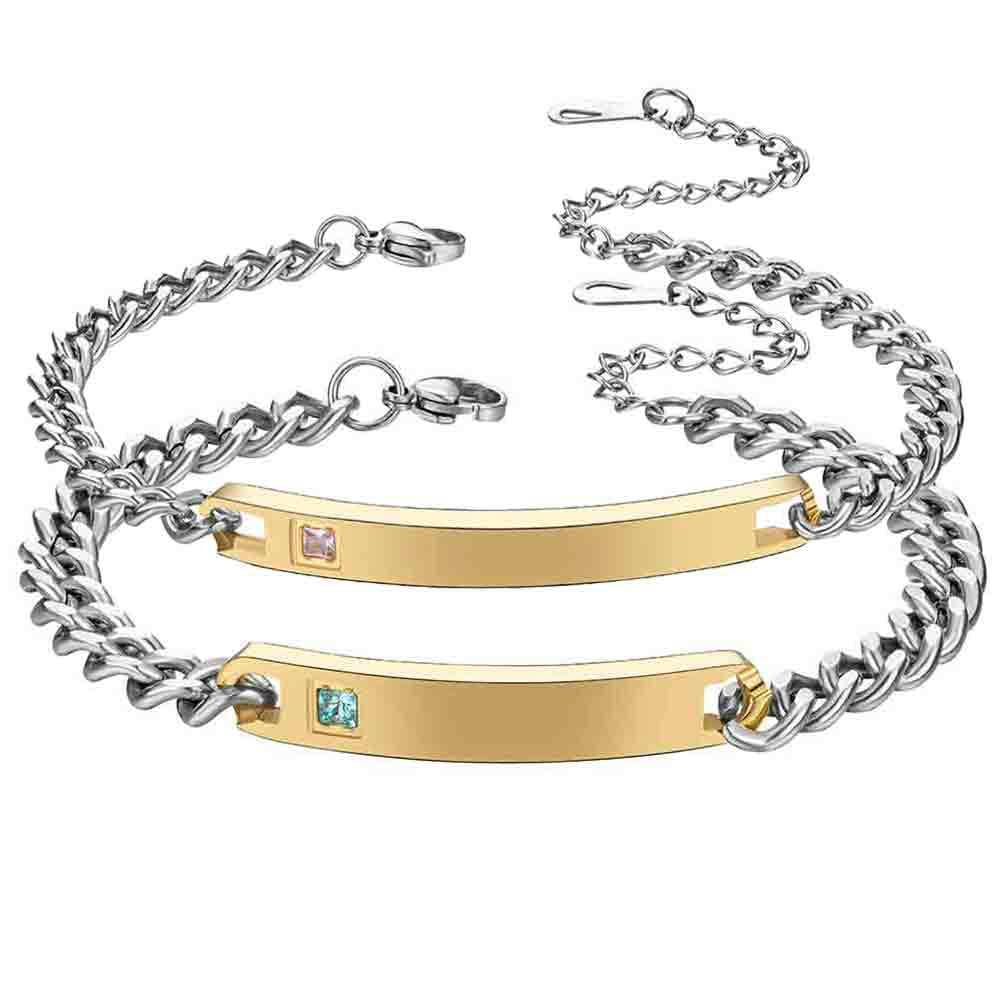 Damen Edelstahlarmband mit gravierbarem Plättchen und funkelndem Zirkonia Shop Nory