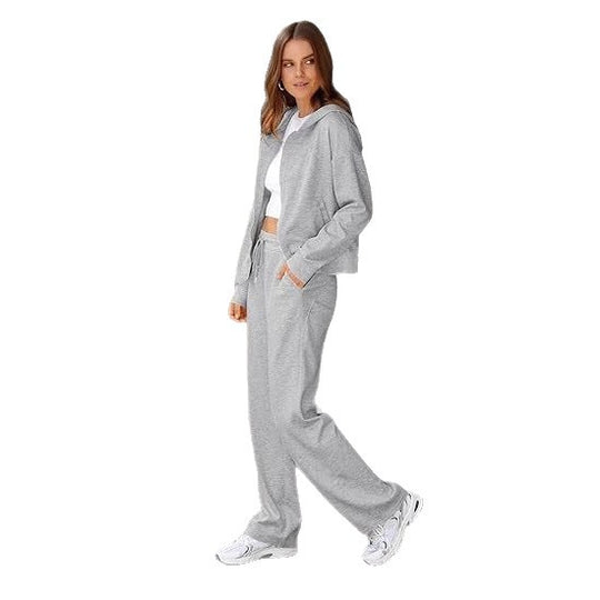 Damen nan Casual-Lounge-Set mit taillierter Zip-Kapuzenjacke, Kordelzug und weitem Palazzo-Jogger Shop Nory